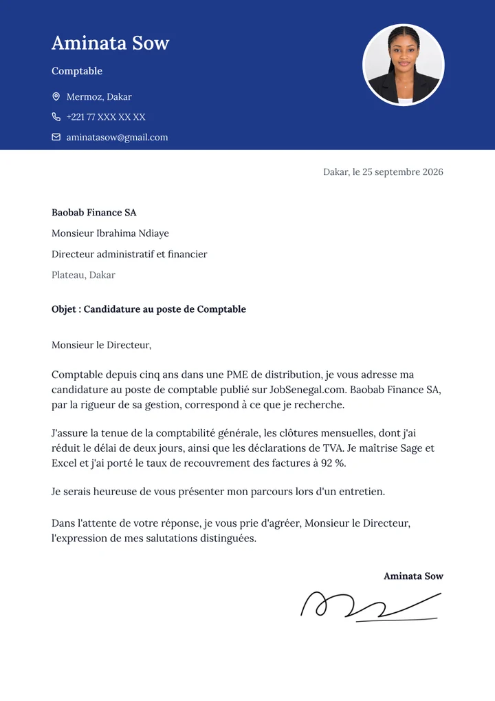 Exemple de lettre de motivation signée : Aminata Sow