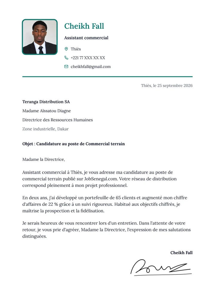 Exemple de lettre de motivation signée : Cheikh Fall