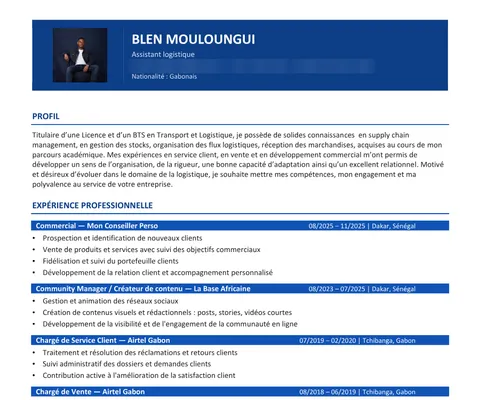 CV de Blen MOULOUNGUI, coordonnées masquées